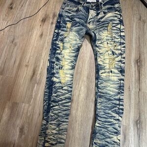 Evolution Wild Tiger Stylish Blue Distressed Jeans size 34